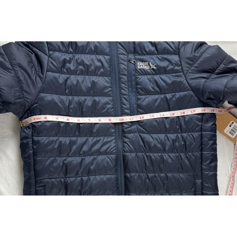 Eddie Bauer Baywood Hooded Jacket Mens Medium Blue Puffer hiking outdoor NWT - Picture 13 of 16